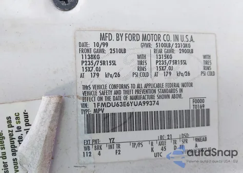 2000 Ford Explorer Xlt из США, поврежденный, VIN 1FMDU63E6YUA99374